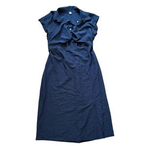 Old Navy Navy Blue Cutout Shirt Dress XL – Collared Button Front Midi Dress